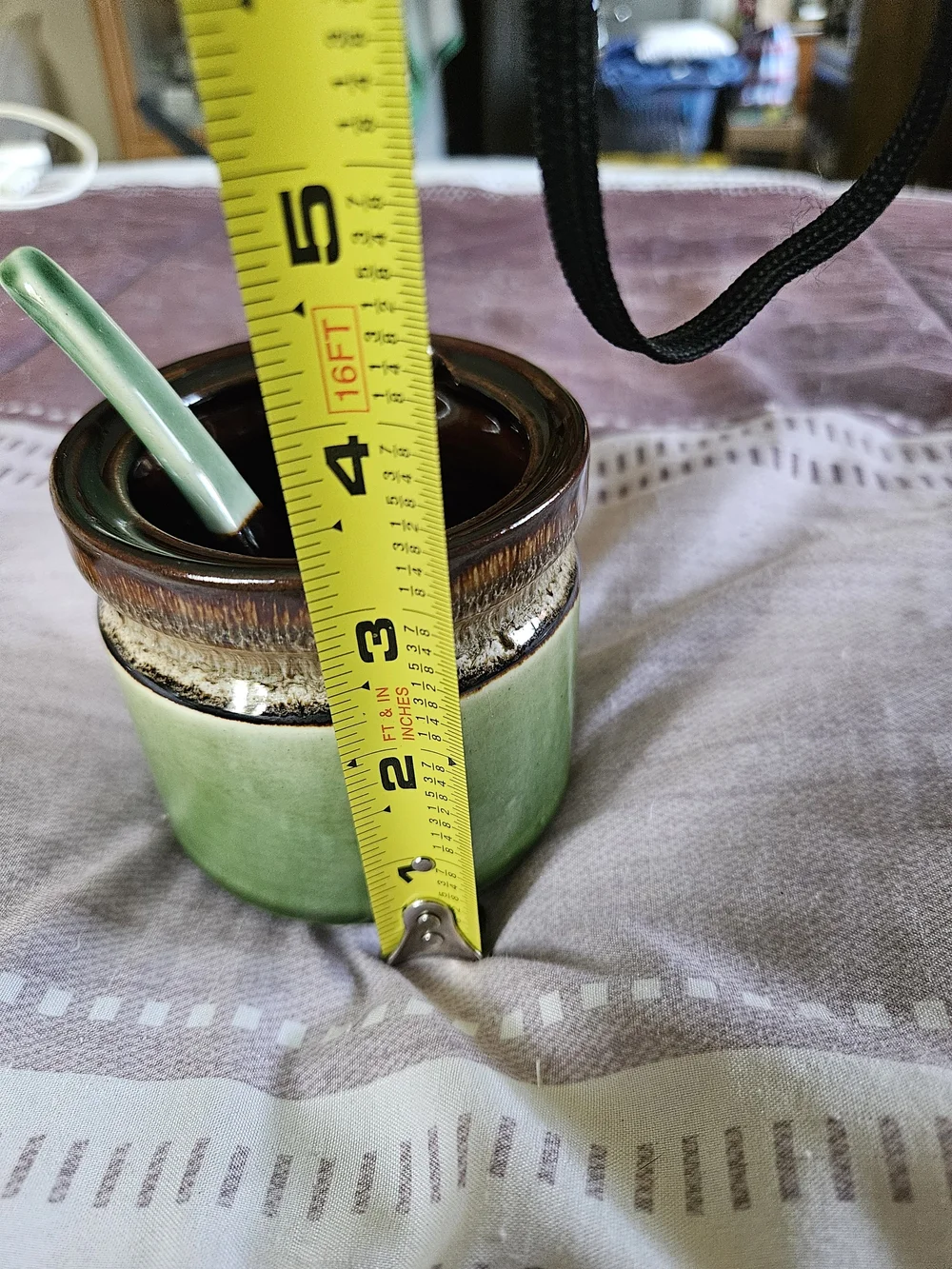 Green Ceramic Lidded Sugar, Honey Jar with Spoon